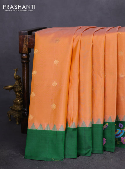 Pure gadwal silk saree mustard yellow and green with zari woven buttas and embroided butta border