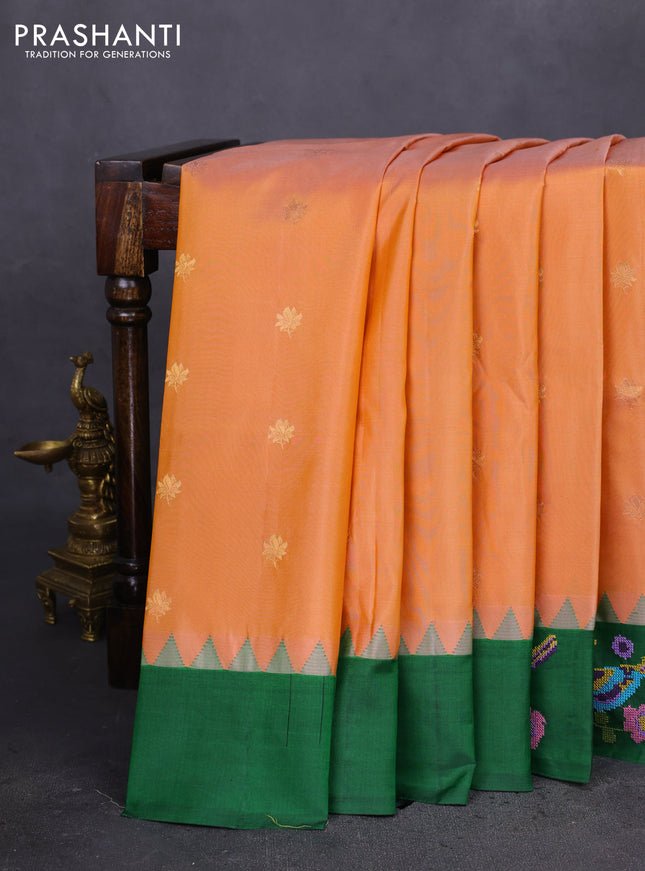 Pure gadwal silk saree mustard yellow and green with zari woven buttas and embroided butta border