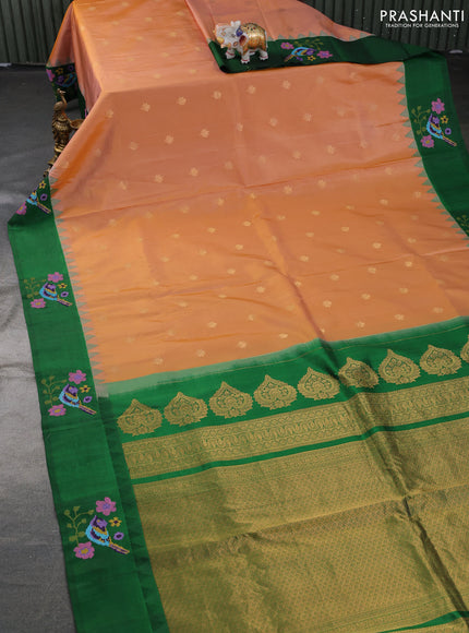 Pure gadwal silk saree mustard yellow and green with zari woven buttas and embroided butta border