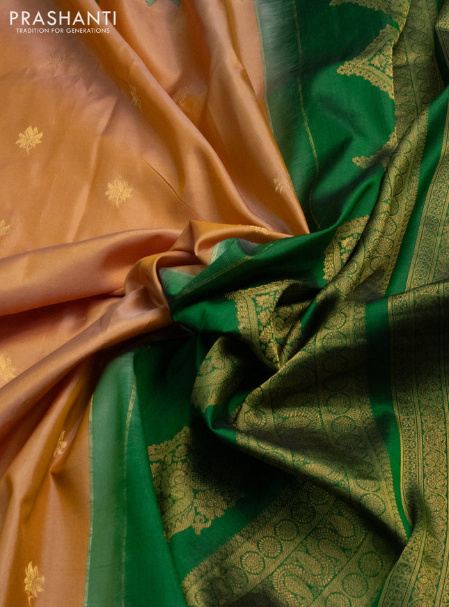 Pure gadwal silk saree mustard yellow and green with zari woven buttas and embroided butta border