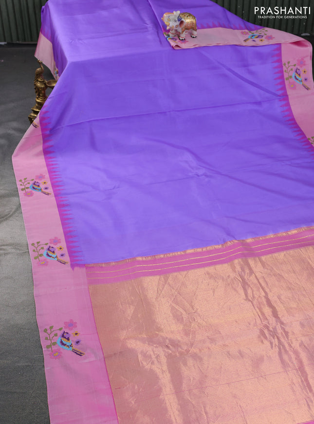 Pure gadwal silk saree lavender and pastel pink with zari woven buttas and embroided butta border
