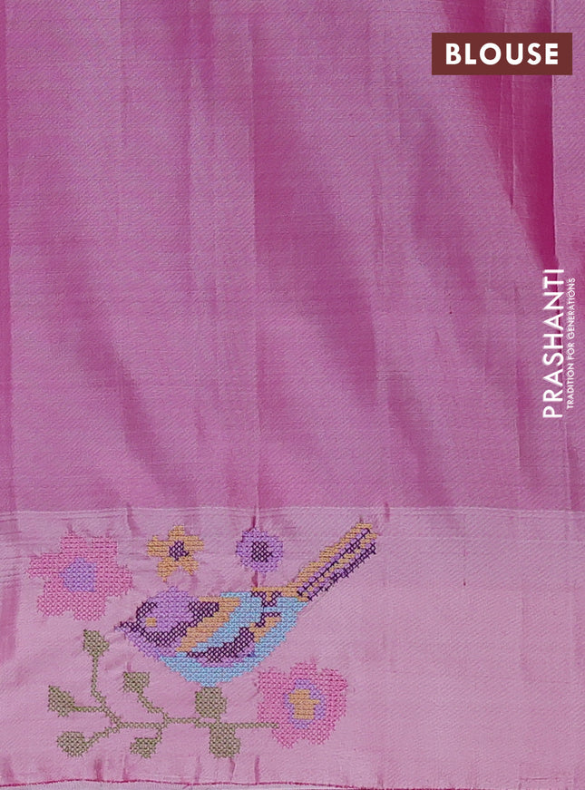 Pure gadwal silk saree lavender and pastel pink with zari woven buttas and embroided butta border