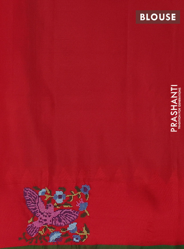 Pure gadwal silk saree teal shade and red with zari woven buttas and embroided butta border