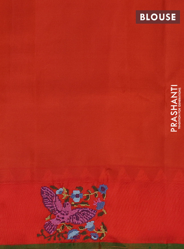 Pure gadwal silk saree peacock blue and orange with zari woven buttas and embroided butta border