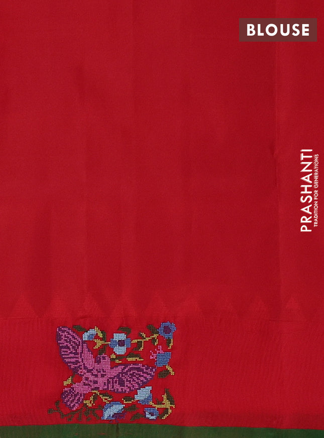 Pure gadwal silk saree mustard yellow and red with zari woven buttas and embroided butta border