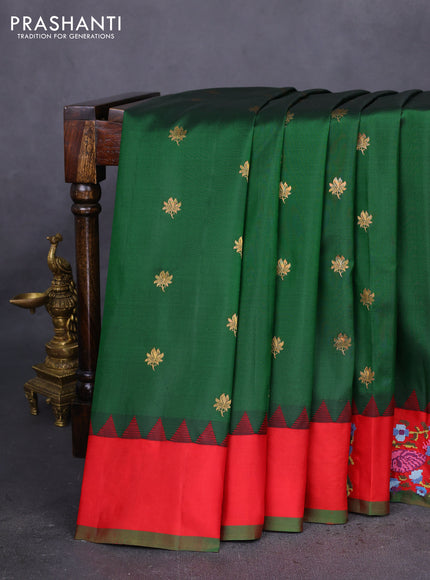 Pure gadwal silk saree green and red with zari woven buttas and embroided butta border