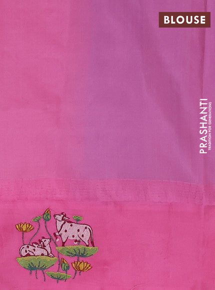Pure gadwal silk saree cs blue and pink with zari woven buttas and pichwai embroided butta border
