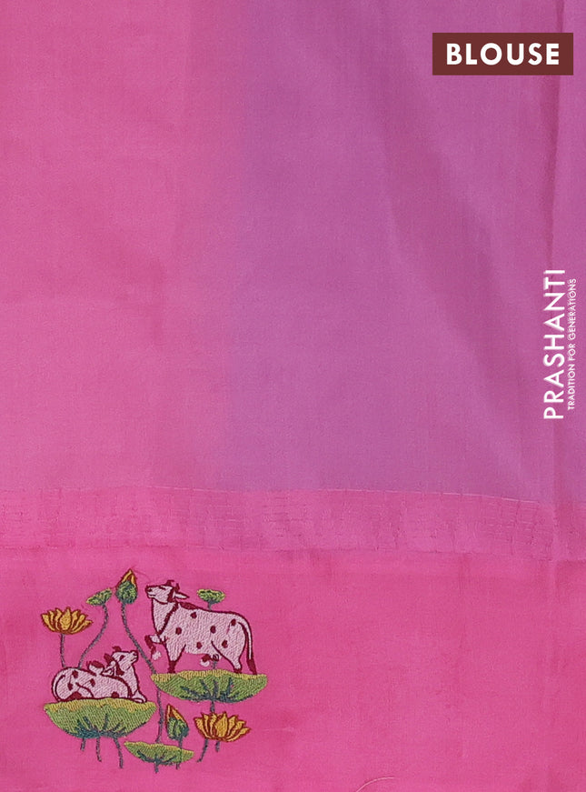 Pure gadwal silk saree cs blue and pink with zari woven buttas and pichwai embroided butta border