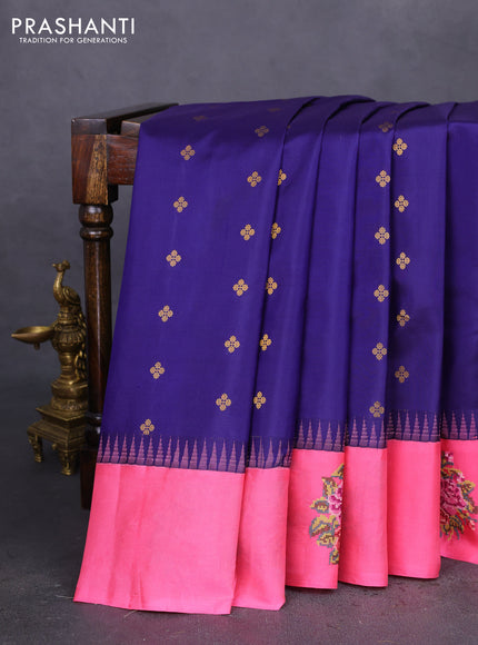 Pure gadwal silk saree blue and pink with zari woven buttas and embroided butta border
