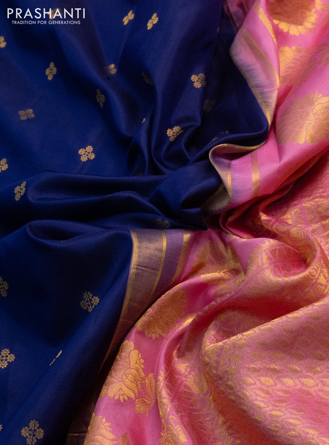 Pure gadwal silk saree blue and pink with zari woven buttas and embroided butta border