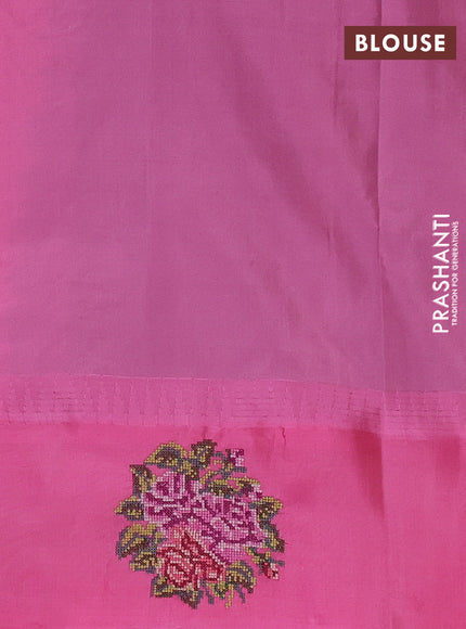 Pure gadwal silk saree blue and pink with zari woven buttas and embroided butta border