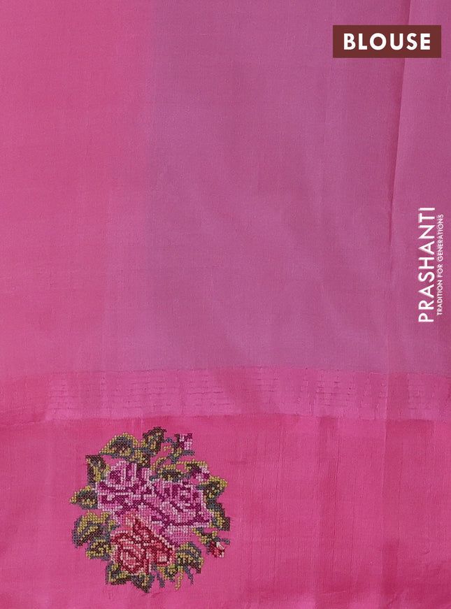 Pure gadwal silk saree teal green and pink with zari woven buttas and embroided butta border