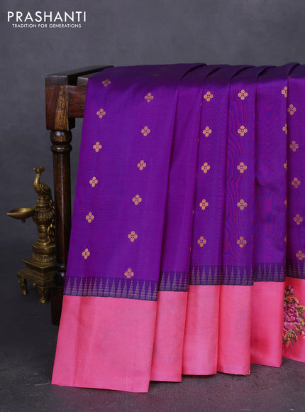 Pure gadwal silk saree purple and pink with zari woven buttas and embroided butta border