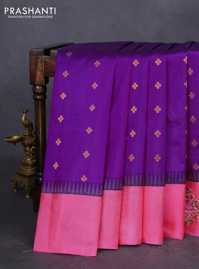 Pure gadwal silk saree purple and pink with zari woven buttas and embroided butta border