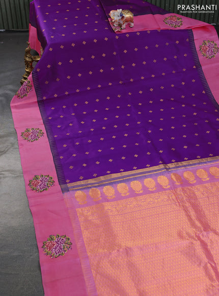 Pure gadwal silk saree purple and pink with zari woven buttas and embroided butta border