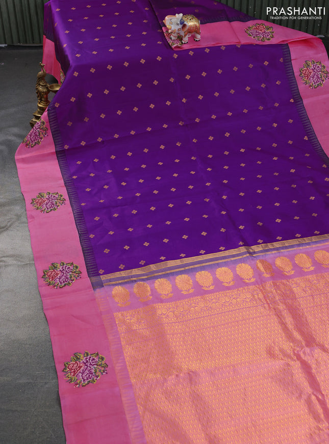 Pure gadwal silk saree purple and pink with zari woven buttas and embroided butta border