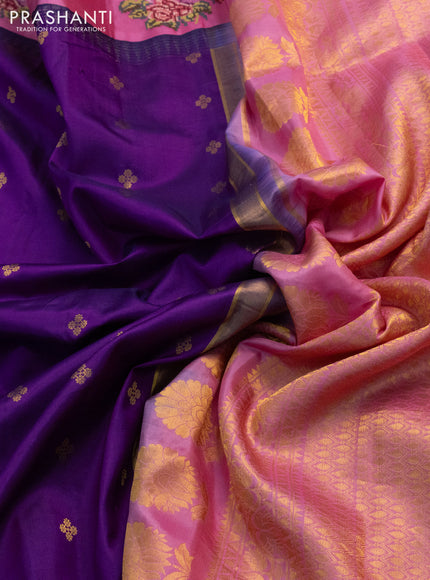 Pure gadwal silk saree purple and pink with zari woven buttas and embroided butta border