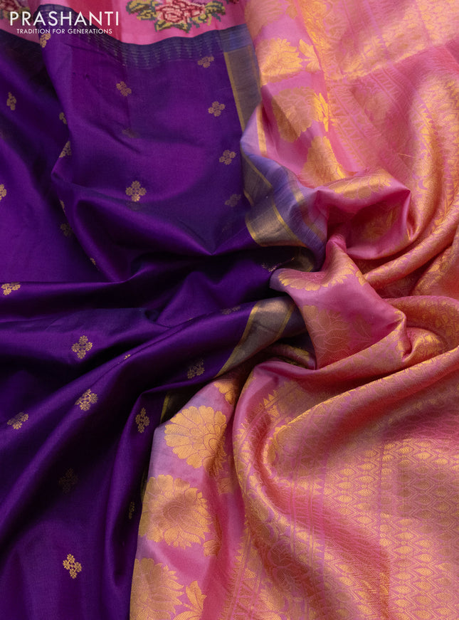 Pure gadwal silk saree purple and pink with zari woven buttas and embroided butta border