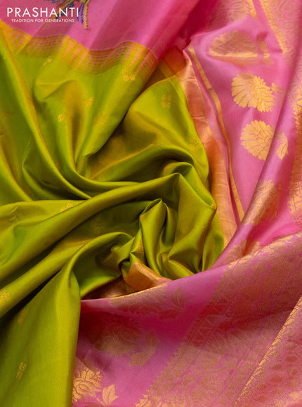 Pure gadwal silk saree lime green and pink with zari woven buttas and embroided butta border