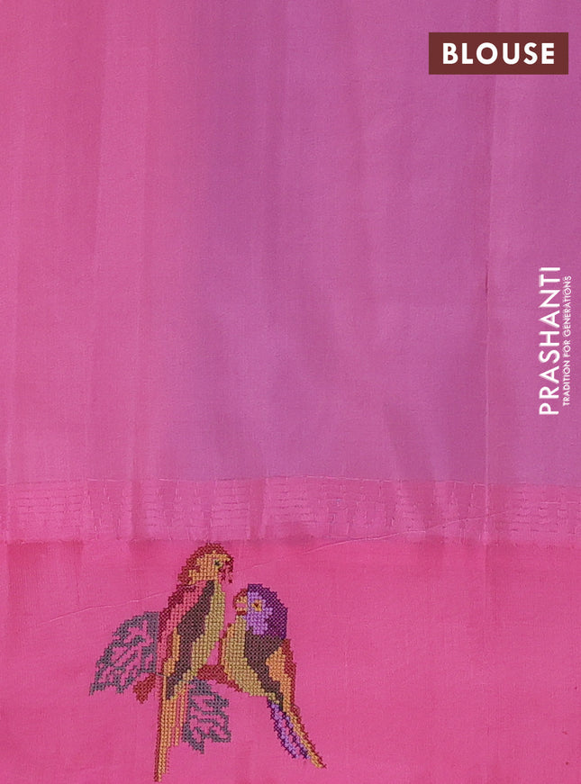 Pure gadwal silk saree cs blue and pink with zari woven buttas and embroided butta border