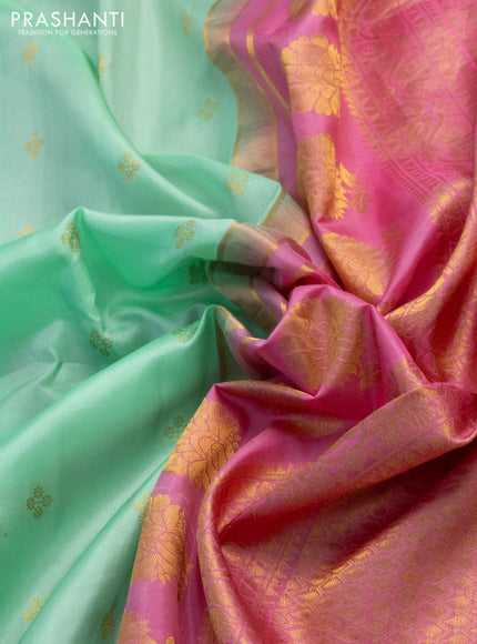 Pure gadwal silk saree teal green and pink with zari woven buttas and embroided butta border