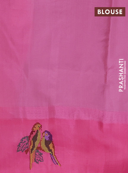 Pure gadwal silk saree teal green and pink with zari woven buttas and embroided butta border