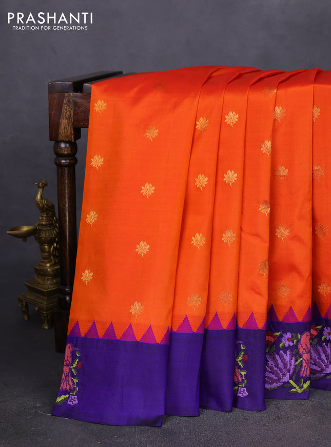 Pure gadwal silk saree orange and blue with zari woven buttas and embroided butta border