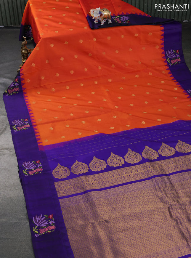 Pure gadwal silk saree orange and blue with zari woven buttas and embroided butta border