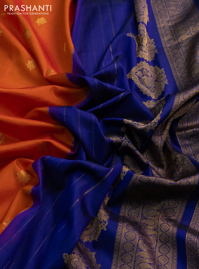 Pure gadwal silk saree orange and blue with zari woven buttas and embroided butta border