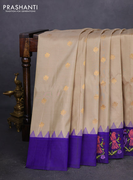 Pure gadwal silk saree beige and blue with zari woven buttas and embroided butta border