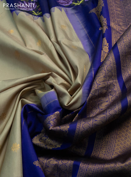 Pure gadwal silk saree beige and blue with zari woven buttas and embroided butta border