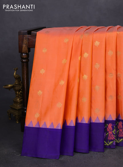 Pure gadwal silk saree orange and blue with zari woven buttas and embroided butta border