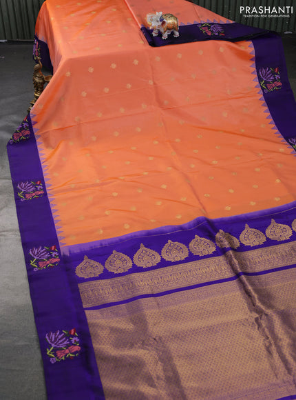 Pure gadwal silk saree orange and blue with zari woven buttas and embroided butta border