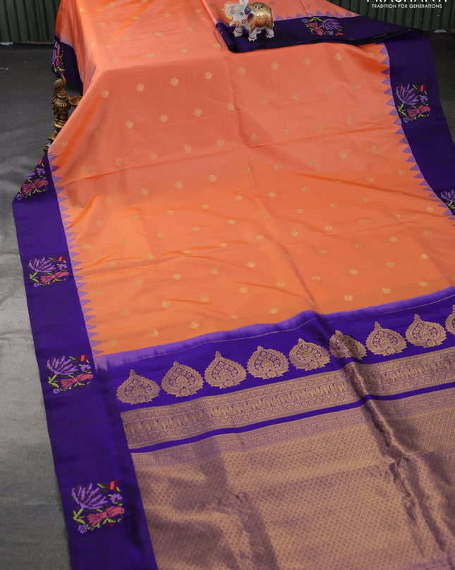Pure gadwal silk saree orange and blue with zari woven buttas and embroided butta border