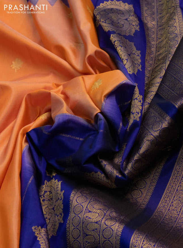 Pure gadwal silk saree orange and blue with zari woven buttas and embroided butta border