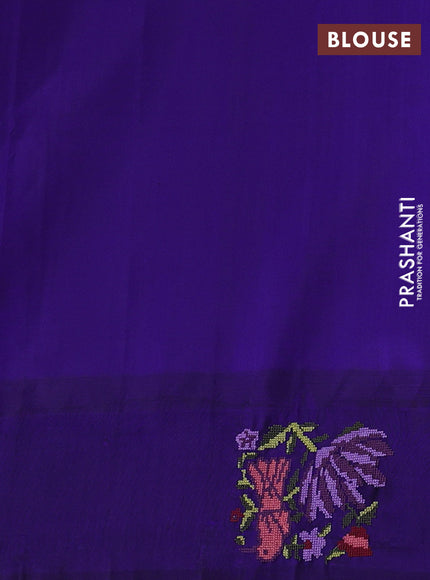 Pure gadwal silk saree maroon and blue with zari woven buttas and embroided butta border