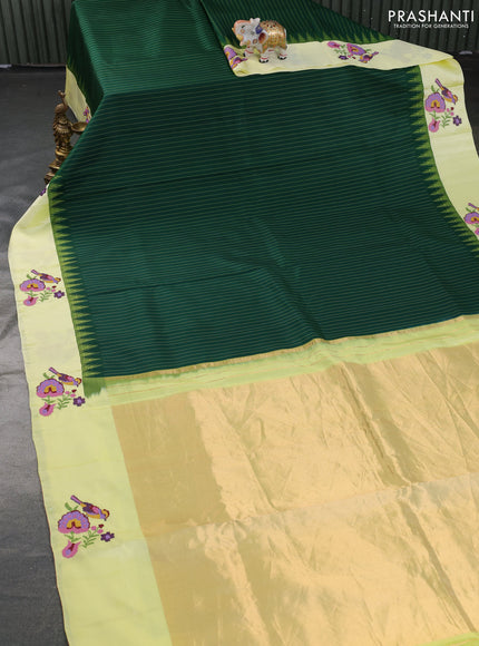 Pure gadwal silk saree green and lime yellow with allover stripes pattern and embroided butta border