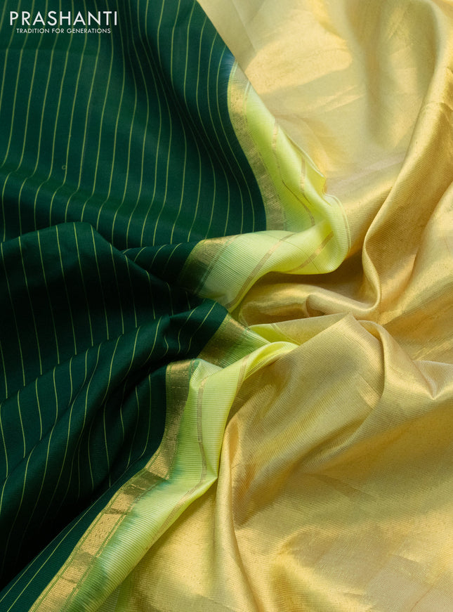 Pure gadwal silk saree green and lime yellow with allover stripes pattern and embroided butta border