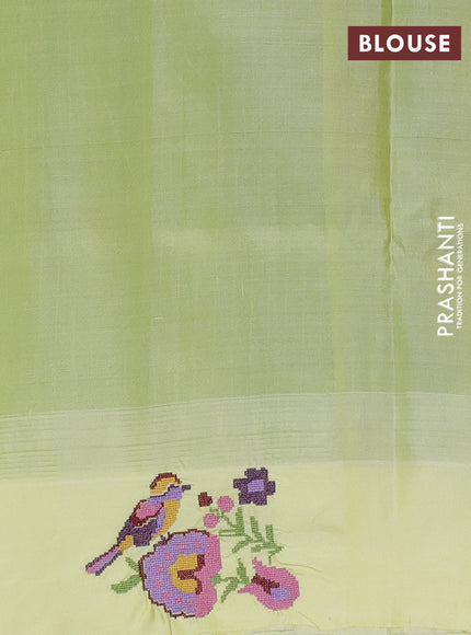 Pure gadwal silk saree green and lime yellow with allover stripes pattern and embroided butta border