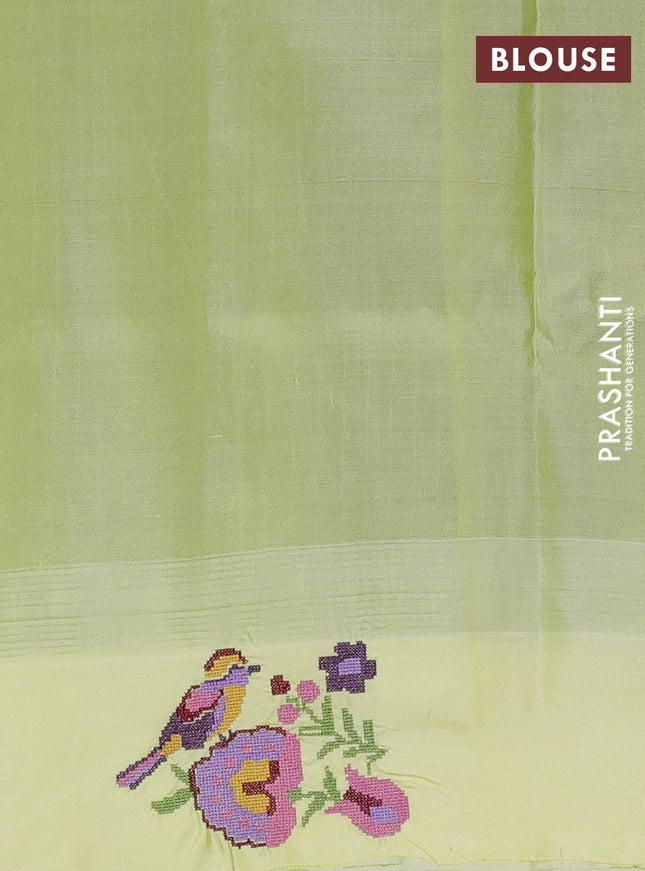 Pure gadwal silk saree green and lime yellow with allover stripes pattern and embroided butta border