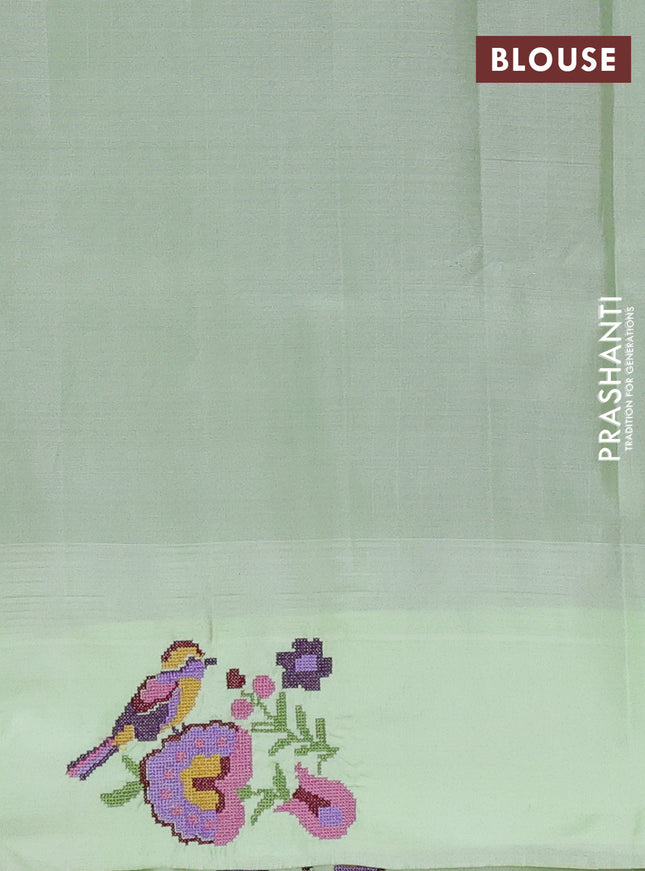 Pure gadwal silk saree deep maroon and pista green with allover stripes pattern and embroided butta border