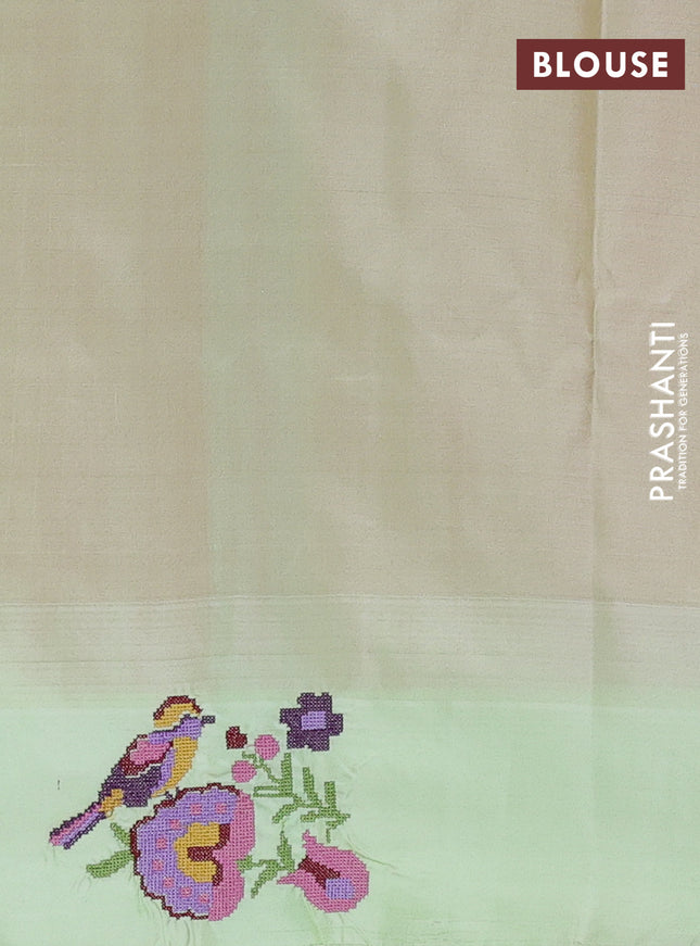 Pure gadwal silk saree orange and pista green with allover stripes pattern and embroided butta border