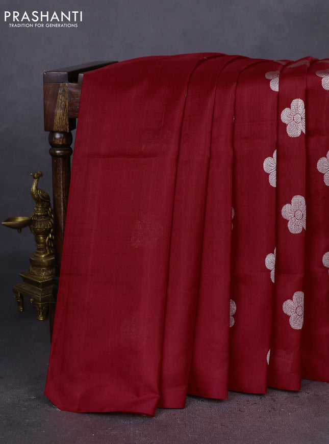 Venkatagiri silk saree red with silver zari woven floral buttas in borderless style