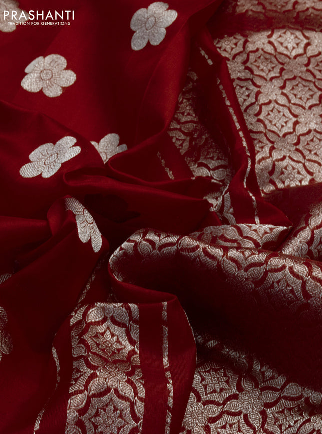 Venkatagiri silk saree red with silver zari woven floral buttas in borderless style