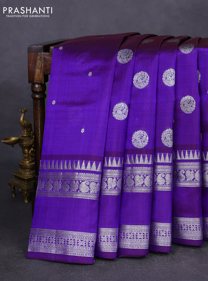 Venkatagiri silk saree violet with silver zari woven buttas and silver zari woven rettapet border