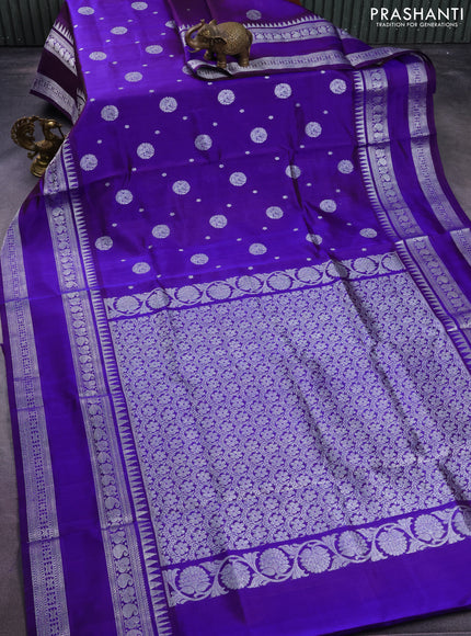 Venkatagiri silk saree violet with silver zari woven buttas and silver zari woven rettapet border