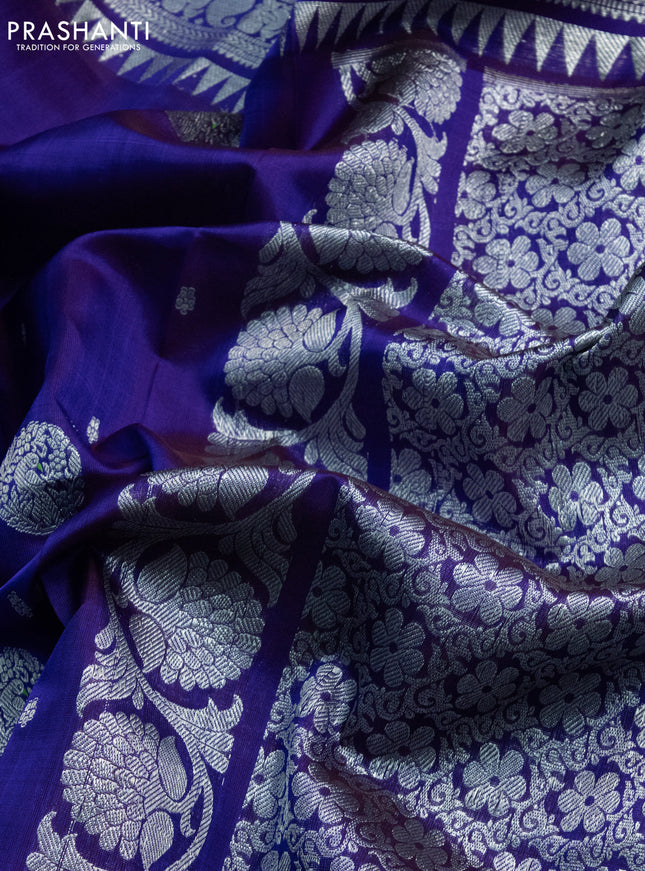 Venkatagiri silk saree violet with silver zari woven buttas and silver zari woven rettapet border