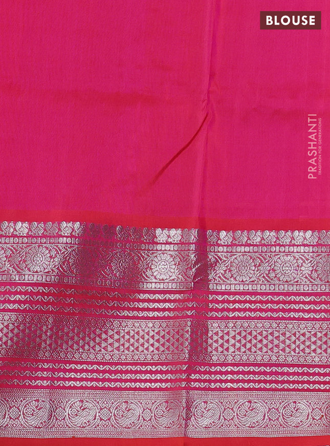 Venkatagiri silk saree dual shade of pinkish orange with allover silver zari weaves and silver zari woven border