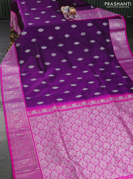 Venkatagiri silk saree deep purple and pink with silver zari woven buttas and silver zari woven border