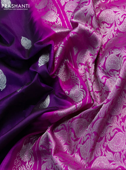 Venkatagiri silk saree deep purple and pink with silver zari woven buttas and silver zari woven border